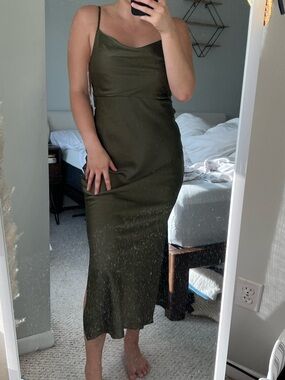 Taylor Olive Green Slip Midi Dress